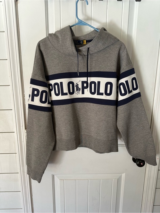 Polo Ralph Lauren Tops - Polo Ralph Lauren 1967 Logo Around Double Knit Hoodie Women’s XL Gray Navy